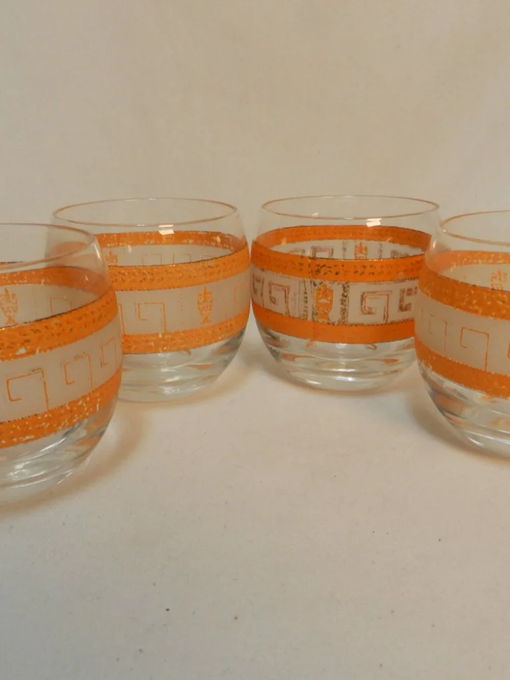 Royal Hickman Vintage Set 4 Fox Hunt Old Fashioned Rock Glasses orange frosted